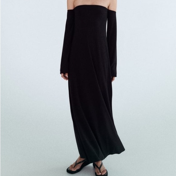 ZARA Long Sleeve Off-The-Shoulder Dress - Picture 1 of 6